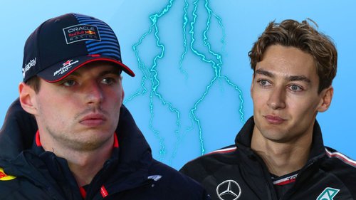 Mit Crash gedroht? Fotomontage: Max Verstappen und George Russell