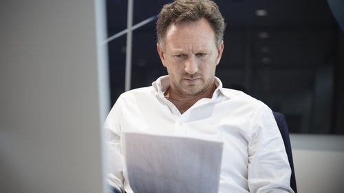 Horners Abschiedsrede Christian Horner in seinem Büro in Milton Keynes, während der Coronavirus-Pandemie im Mai 2020