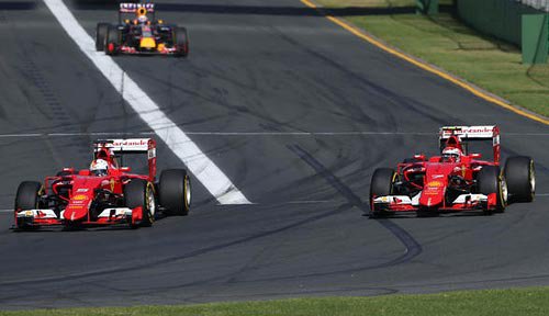 Grand Prix von Malaysia 2015 Vettel, Räikkönen, Ferrari SF15-T, Melbourne 2015