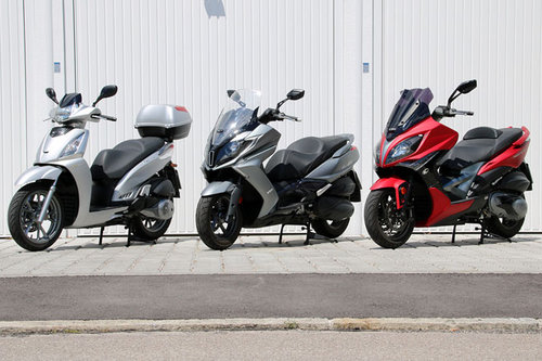 Vergleich: Kymco People GT 300i, New Downtown 350i und Xiting 400i