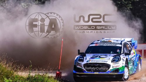 Ex-F1-Teamchef als CEO Rallyeauto mit den Logos von FIA und WRC (Symbolbild)