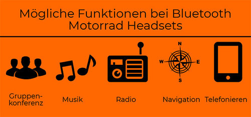 Mit Bluetooth Motorrad Headsets ist eine vielfältige Vernetzung der unterschiedlichsten Geräte möglich, sodass sich eine große Kombinationsvielfalt verschiedener Funktionen ergibt 